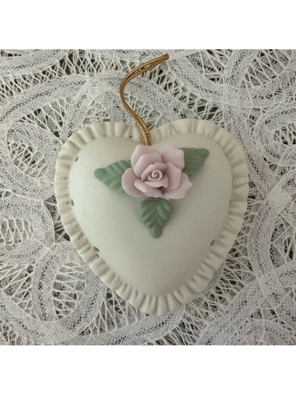 American Vintage Christmas Enesco Victorian porcelain heart ornament decor